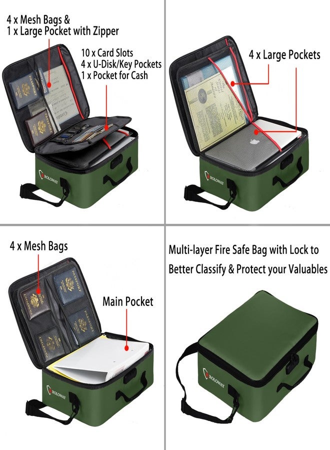 ROLOWAY Fireproof Document Bag with Lock (17 x 11.8 x 5 inch), Important Document Storage Bag with Multi-Layer File Organizers (Green) - Image 3